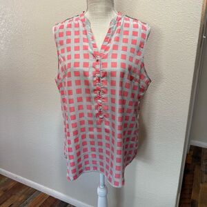 New York & Company Coral and Gray Patterned Blouse - Size Large